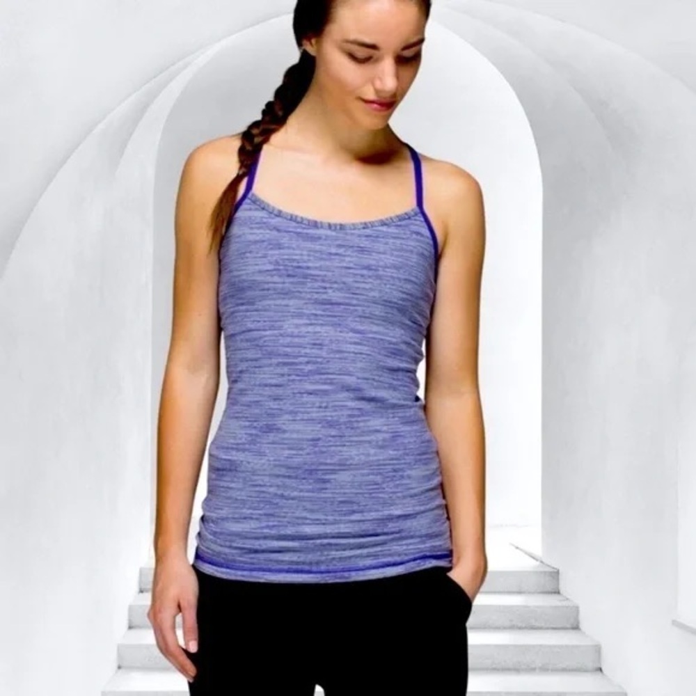 Lululemon Power Yoga Racerback Tank Top Purple Stripe Fitted Built in Bra 2-in-1